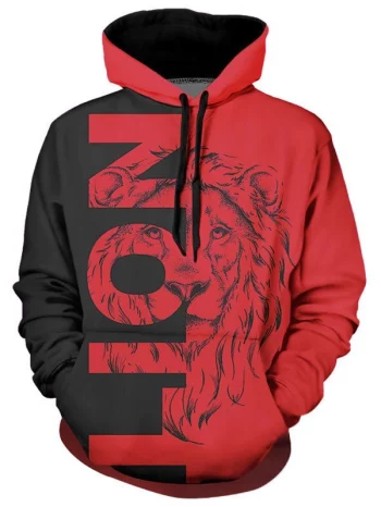 Contrast Lion Graphic Front Pocket Casual Hoodie