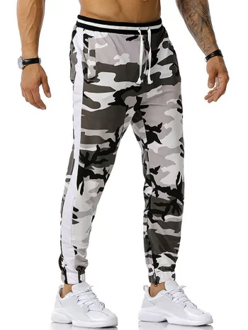 Zipper Slit Camouflage Print Sports Pants