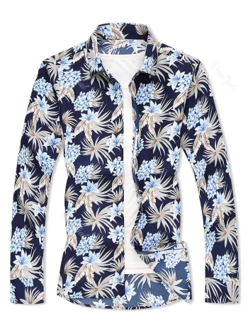 Plant Flower Leaf Print Long Sleeve Shirt