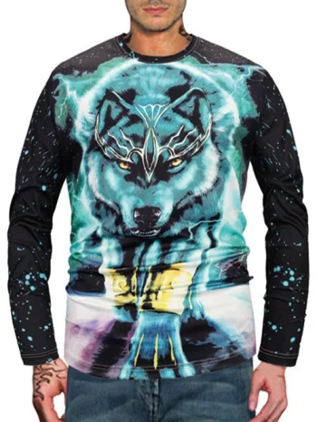 Galaxy Wolf Print Long Sleeve T-shirt